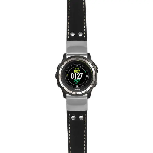 g.d2ch.ds15 Main Black with Ivory Stictching StrapsCo DASSARI Pilot Leather Watch Band with Brush Silver Buckle 22mm