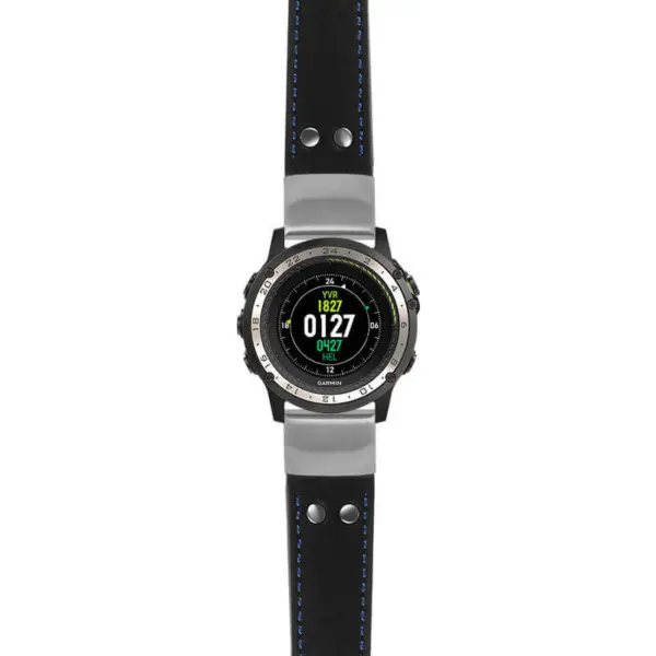 g.d2ch.ds15 Main Black with Blue Stictching StrapsCo DASSARI Pilot Leather Watch Band with Brush Silver Buckle 22mm