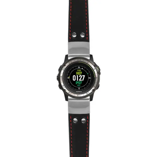g.d2ch.ds15 Main Black with Red Stictching StrapsCo DASSARI Pilot Leather Watch Band with Brush Silver Buckle 22mm