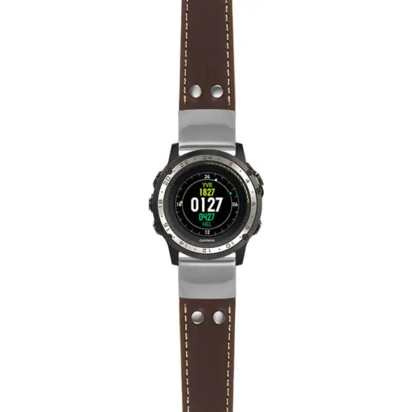 g.d2ch.ds15 Main Brown StrapsCo DASSARI Pilot Leather Watch Band with Brush Silver Buckle 22mm
