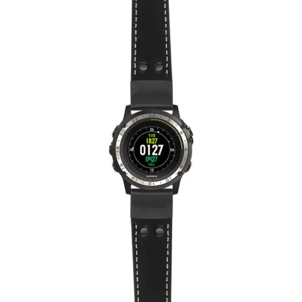 g.d2ch.ds15 Main Black with Ivory Stictching StrapsCo DASSARI Pilot Leather Watch Band with Matte Black Buckle 22mm