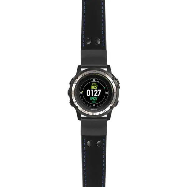 g.d2ch.ds15 Main Black with Blue Stictching StrapsCo DASSARI Pilot Leather Watch Band with Matte Black Buckle 22mm