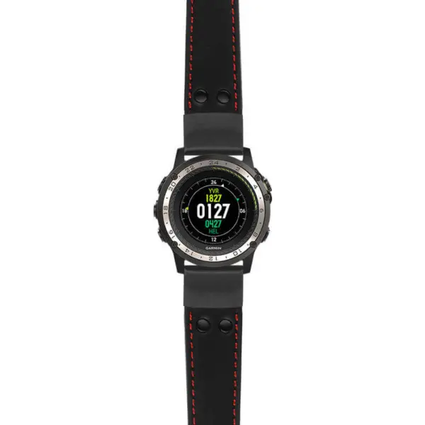 g.d2ch.ds15 Main Black with Red Stictching StrapsCo DASSARI Pilot Leather Watch Band with Matte Black Buckle 22mm