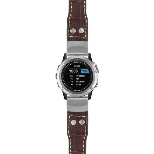 g.d2bv.iw1 Main Dark Brown with White Stitching StrapsCo DASSARI Aviator Crocodile Embossed Leather Strap 22mm