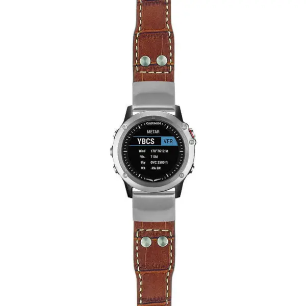 g.d2bv.iw1 Main Brown with White Stitching StrapsCo DASSARI Aviator Crocodile Embossed Leather Strap 22mm