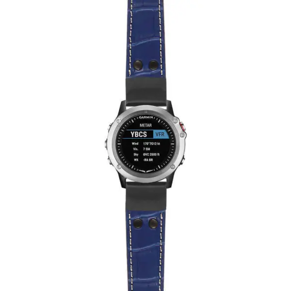 g.d2bv.ds16 Main Blue StrapsCo DASSARI Croc Embossed Leather Pilot Watch Band with Matte Black Buckle 22mm