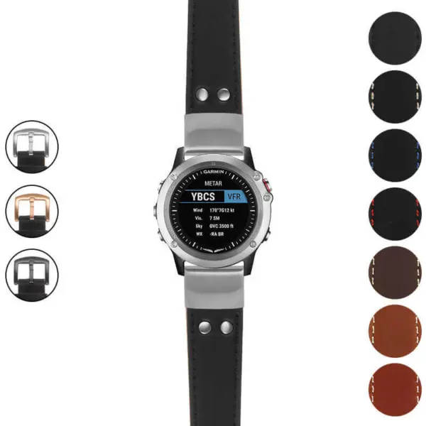 g.d2bv.ds15 Gallery Black StrapsCo DASSARI Pilot Leather Watch Band with Brush Silver Buckle 22mm