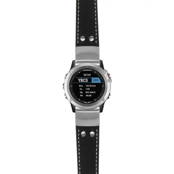 g.d2bv.ds15 Main Black with Ivory Stictching StrapsCo DASSARI Pilot Leather Watch Band with Brush Silver Buckle 22mm