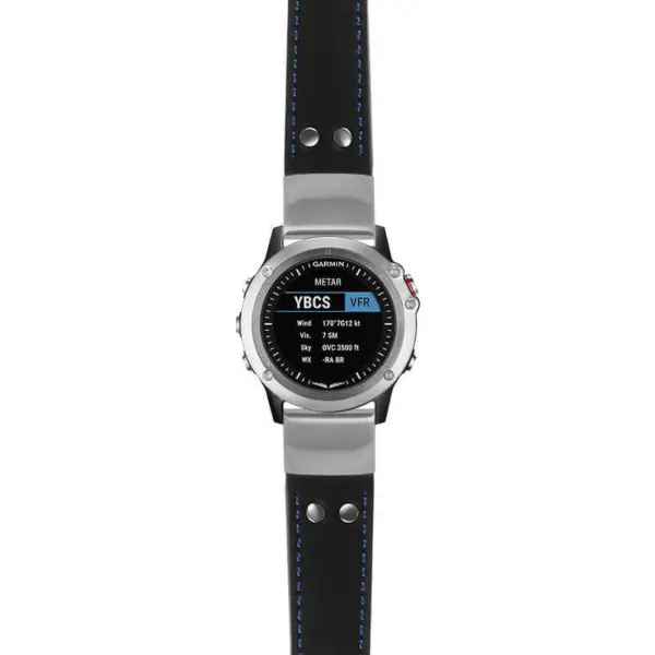 g.d2bv.ds15 Main Black with Blue Stictching StrapsCo DASSARI Pilot Leather Watch Band with Brush Silver Buckle 22mm