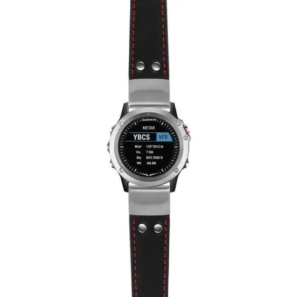 g.d2bv.ds15 Main Black with Red Stictching StrapsCo DASSARI Pilot Leather Watch Band with Brush Silver Buckle 22mm