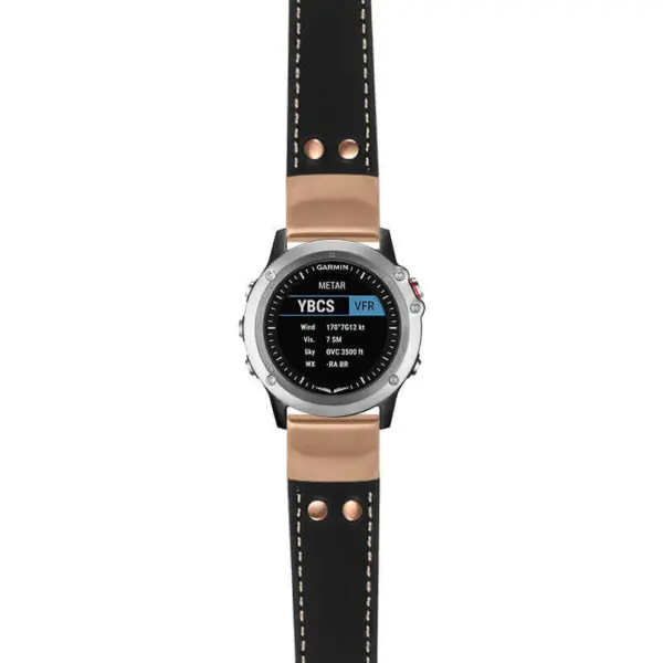 g.d2bv.ds15 Main Black with Ivory Stictching StrapsCo DASSARI Pilot Leather Watch Band with Rose Gold Buckle 22mm
