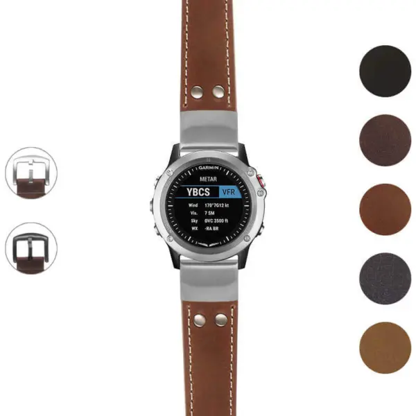 g.d2bv.ds14 Gallery Tan StrapsCo DASSARI Vintage Leather Pilot Watch Band with Brush Silver Buckle 22mm