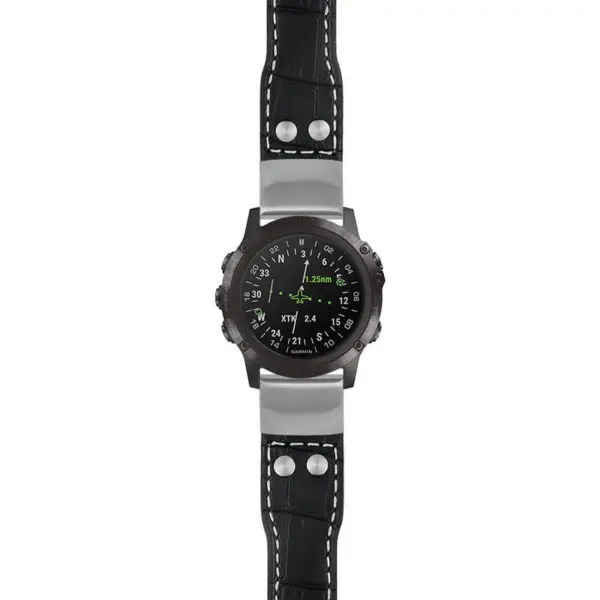 g.d2dpx.iw1 Main Black with White Stitching StrapsCo DASSARI Aviator Crocodile Embossed Leather Strap 22mm