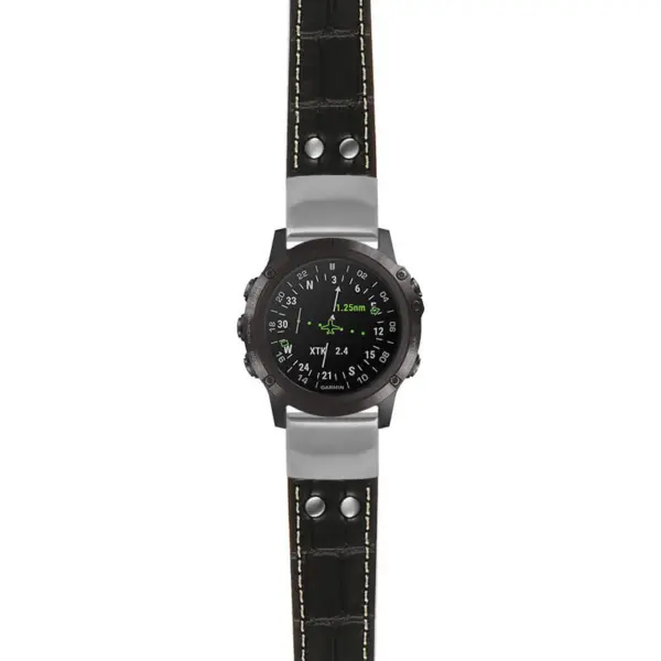g.d2dpx.ds16 Main Black StrapsCo DASSARI Croc Embossed Leather Pilot Watch Band with Brush Silver Buckle 22mm