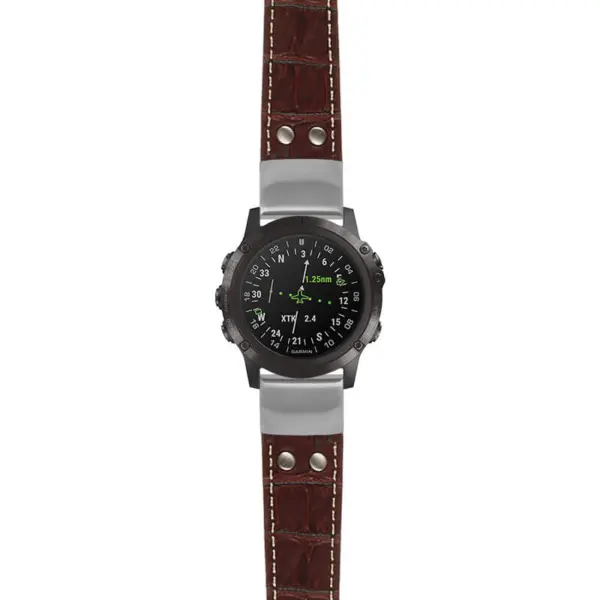 g.d2dpx.ds16 Main Brown StrapsCo DASSARI Croc Embossed Leather Pilot Watch Band with Brush Silver Buckle 22mm