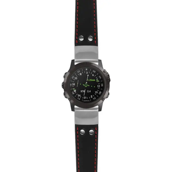 g.d2dpx.ds15 Main Black with Red Stictching StrapsCo DASSARI Pilot Leather Watch Band with Brush Silver Buckle 22mm