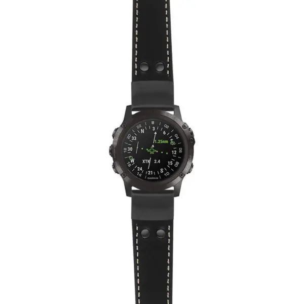 g.d2dpx.ds15 Main Black with Ivory Stictching StrapsCo DASSARI Pilot Leather Watch Band with Matte Black Buckle 22mm