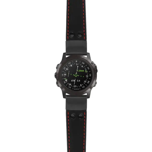 g.d2dpx.ds15 Main Black with Red Stictching StrapsCo DASSARI Pilot Leather Watch Band with Matte Black Buckle 22mm