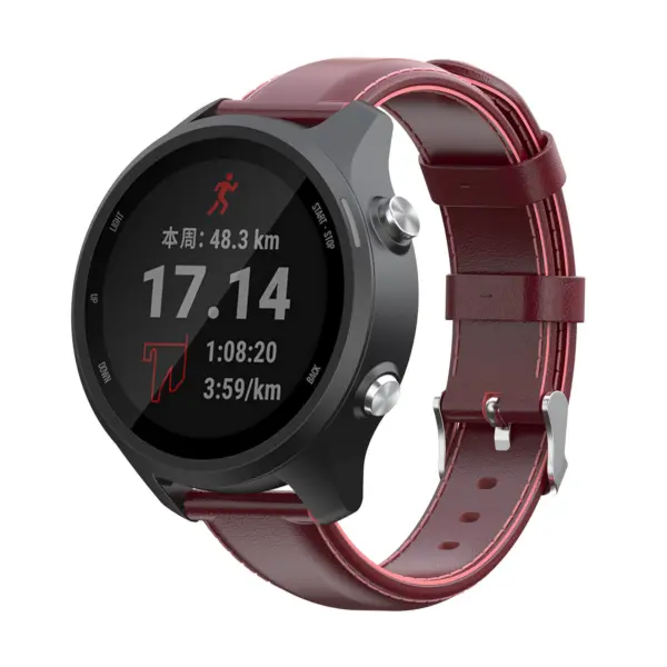 G.l4.4 Main Burgundy StrapsCo Leather Watch Band Strap For Garmin Forerunner 245 & Vivoactive 3
