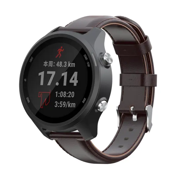 G.l4.2 Main Dark Brown StrapsCo Leather Watch Band Strap For Garmin Forerunner 245 & Vivoactive 3