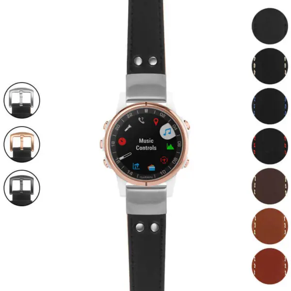 g.d2ds.ds15 Gallery Black StrapsCo DASSARI Pilot Leather Watch Band with Brush Silver Buckle 20mm