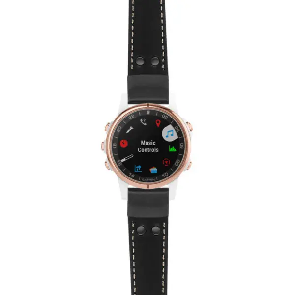 g.d2ds.ds15 Main Black with Ivory Stictching StrapsCo DASSARI Pilot Leather Watch Band with Matte Black Buckle 20mm