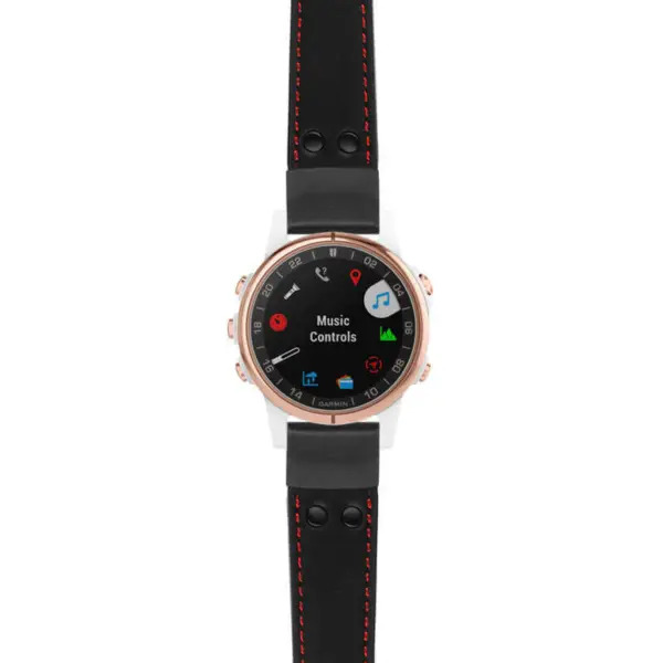 g.d2ds.ds15 Main Black with Red Stictching StrapsCo DASSARI Pilot Leather Watch Band with Matte Black Buckle 20mm