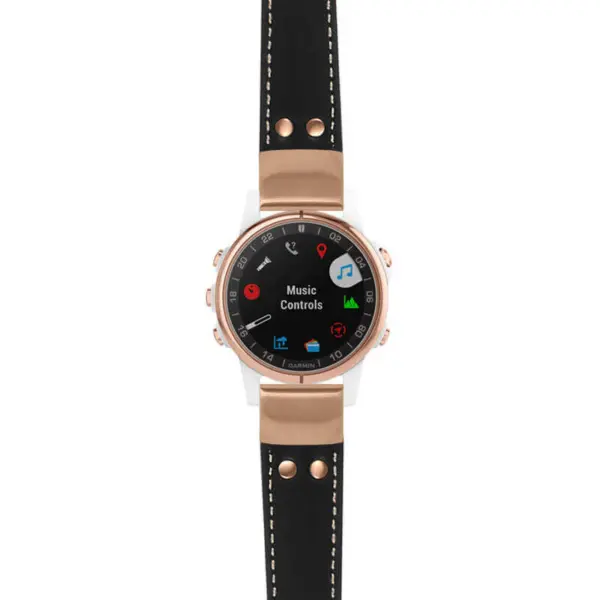 g.d2ds.ds15 Main Black with Ivory Stictching StrapsCo DASSARI Pilot Leather Watch Band with Rose Gold Buckle 20mm