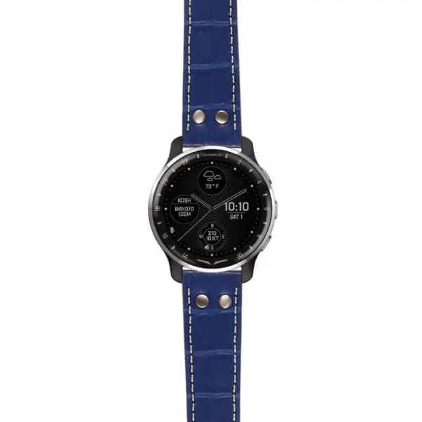 g.dax10.ds16 Main Blue StrapsCo DASSARI Croc Embossed Leather Pilot Watch Band with Brush Silver Buckle 20mm