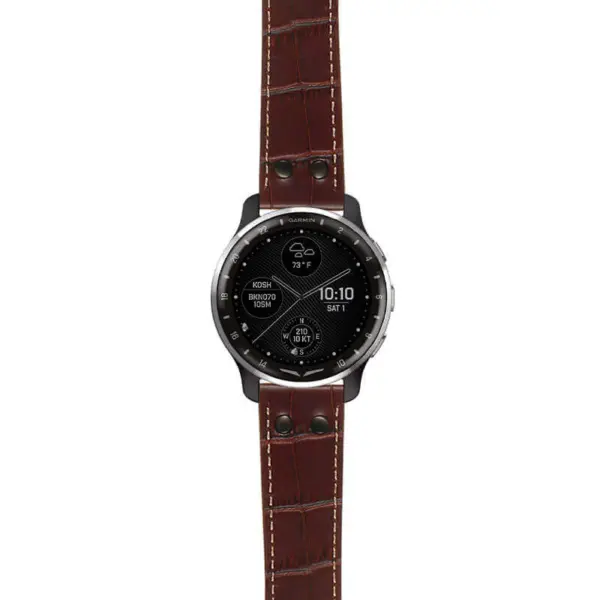 g.dax10.ds16 Main Brown StrapsCo DASSARI Croc Embossed Leather Pilot Watch Band with Matte Black Buckle 20mm