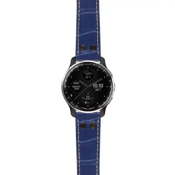g.dax10.ds16 Main Blue StrapsCo DASSARI Croc Embossed Leather Pilot Watch Band with Matte Black Buckle 20mm