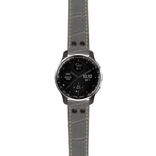 g.dax10.ds16 Main Grey StrapsCo DASSARI Croc Embossed Leather Pilot Watch Band with Matte Black Buckle 20mm