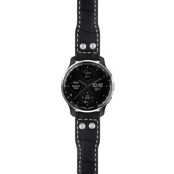 g.dax10.iw1 Main Black with White Stitching StrapsCo DASSARI Aviator Crocodile Embossed Leather Strap 20mm