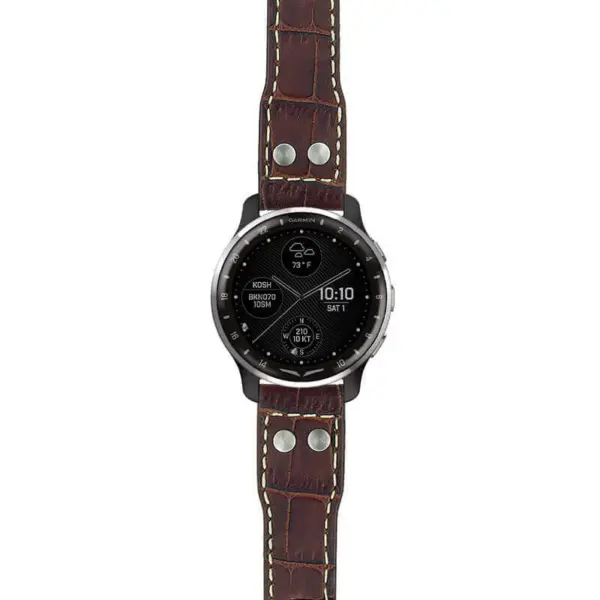 g.dax10.iw1 Main Dark Brown with White Stitching StrapsCo DASSARI Aviator Crocodile Embossed Leather Strap 20mm