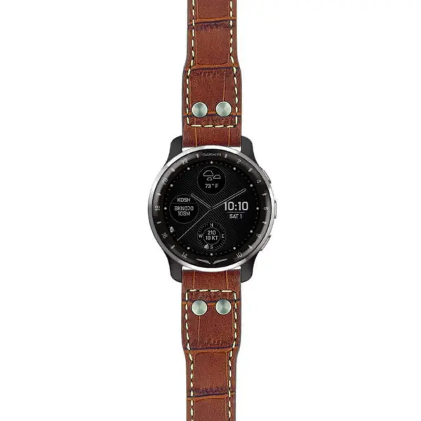 g.dax10.iw1 Main Brown with White Stitching StrapsCo DASSARI Aviator Crocodile Embossed Leather Strap 20mm