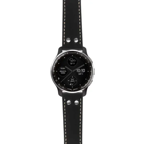 g.dax10.ds15 Main Black with Ivory Stictching StrapsCo DASSARI Pilot Leather Watch Band with Brush Silver Buckle 20mm