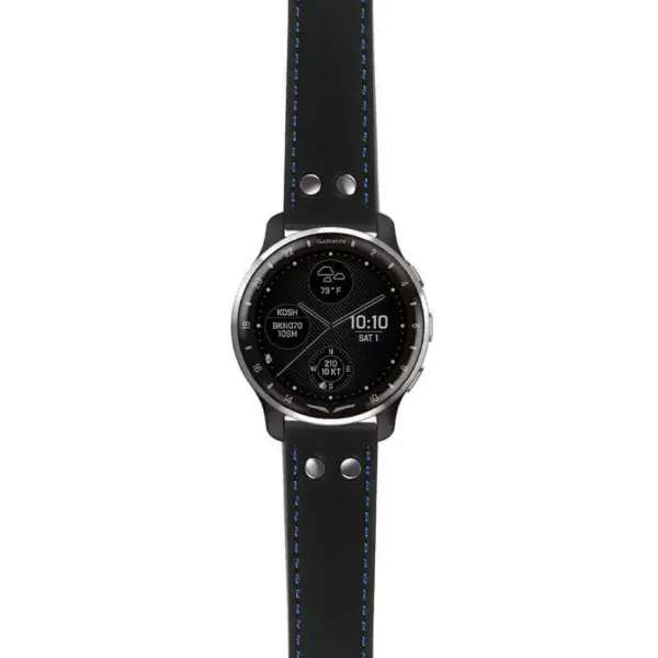 g.dax10.ds15 Main Black with Blue Stictching StrapsCo DASSARI Pilot Leather Watch Band with Brush Silver Buckle 20mm