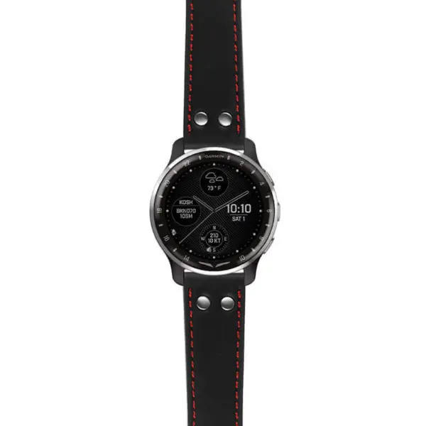 g.dax10.ds15 Main Black with Red Stictching StrapsCo DASSARI Pilot Leather Watch Band with Brush Silver Buckle 20mm