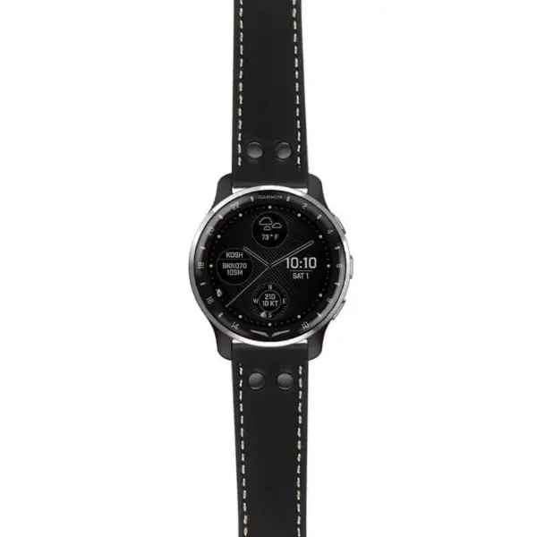 g.dax10.ds15 Main Black with Ivory Stictching StrapsCo DASSARI Pilot Leather Watch Band with Matte Black Buckle 20mm