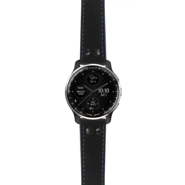 g.dax10.ds15 Main Black with Blue Stictching StrapsCo DASSARI Pilot Leather Watch Band with Matte Black Buckle 20mm