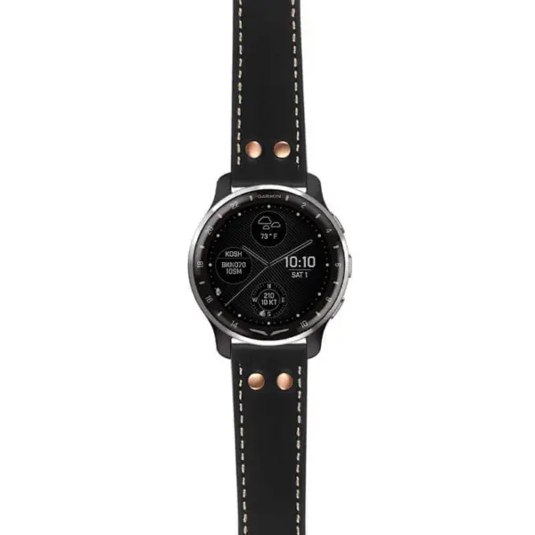 g.dax10.ds15 Main Black with Ivory Stictching StrapsCo DASSARI Pilot Leather Watch Band with Rose Gold Buckle 20mm