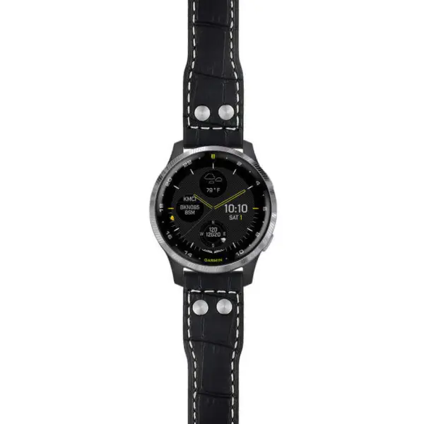 g.d2a.iw1 Main Black with White Stitching StrapsCo DASSARI Aviator Crocodile Embossed Leather Strap 20mm