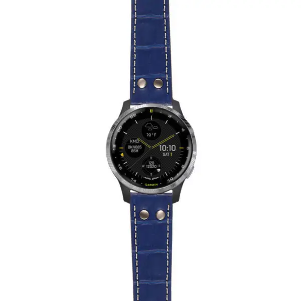 g.d2a.ds16 Main Blue StrapsCo DASSARI Croc Embossed Leather Pilot Watch Band with Brush Silver Buckle 20mm