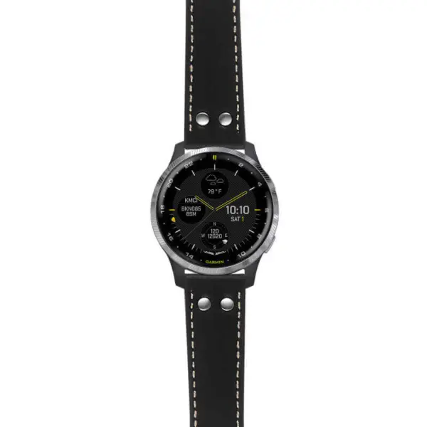 g.d2a.ds15 Main Black with Ivory Stictching StrapsCo DASSARI Pilot Leather Watch Band with Brush Silver Buckle 20mm