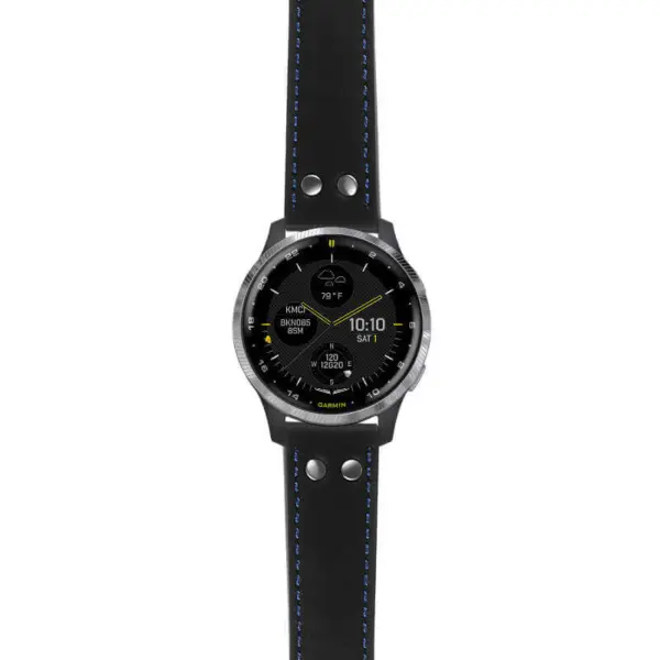 g.d2a.ds15 Main Black with Blue Stictching StrapsCo DASSARI Pilot Leather Watch Band with Brush Silver Buckle 20mm