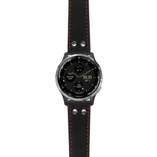 g.d2a.ds15 Main Black with Red Stictching StrapsCo DASSARI Pilot Leather Watch Band with Brush Silver Buckle 20mm