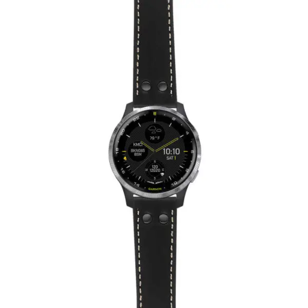 g.d2a.ds15 Main Black with Ivory Stictching StrapsCo DASSARI Pilot Leather Watch Band with Matte Black Buckle 20mm
