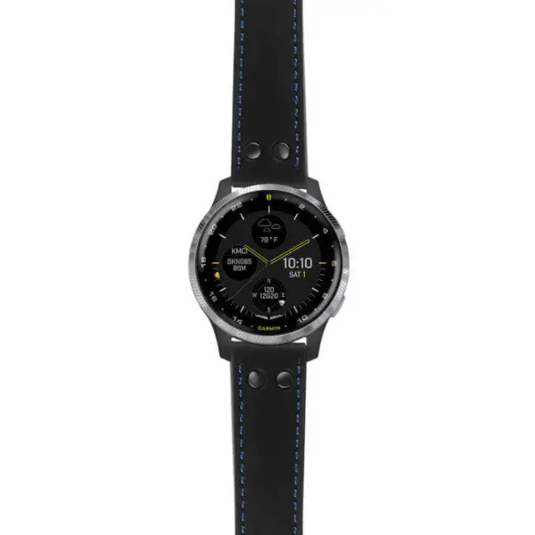 g.d2a.ds15 Main Black with Blue Stictching StrapsCo DASSARI Pilot Leather Watch Band with Matte Black Buckle 20mm