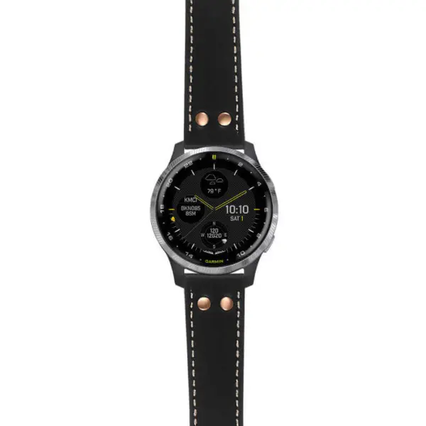 g.d2a.ds15 Main Black with Ivory Stictching StrapsCo DASSARI Pilot Leather Watch Band with Rose Gold Buckle 20mm