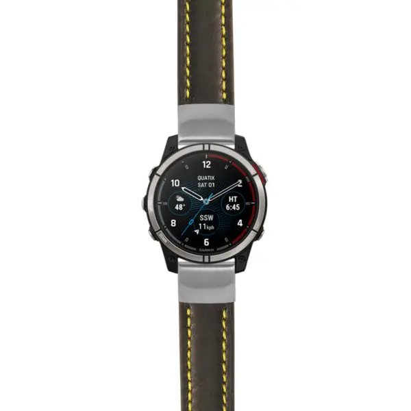 g.qtx7.st23 Main Black & Yellow StrapsCo Heavy Duty Mens Leather Watch Band Strap 20mm